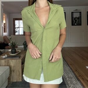 PrettyLittleThing Green Button Down Shirt